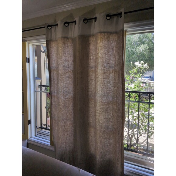POTTERY BARN Classic Belgian Flax Linen Curtain Panel Tan Grommet 1  50 x  84 - Picture 1 of 10
